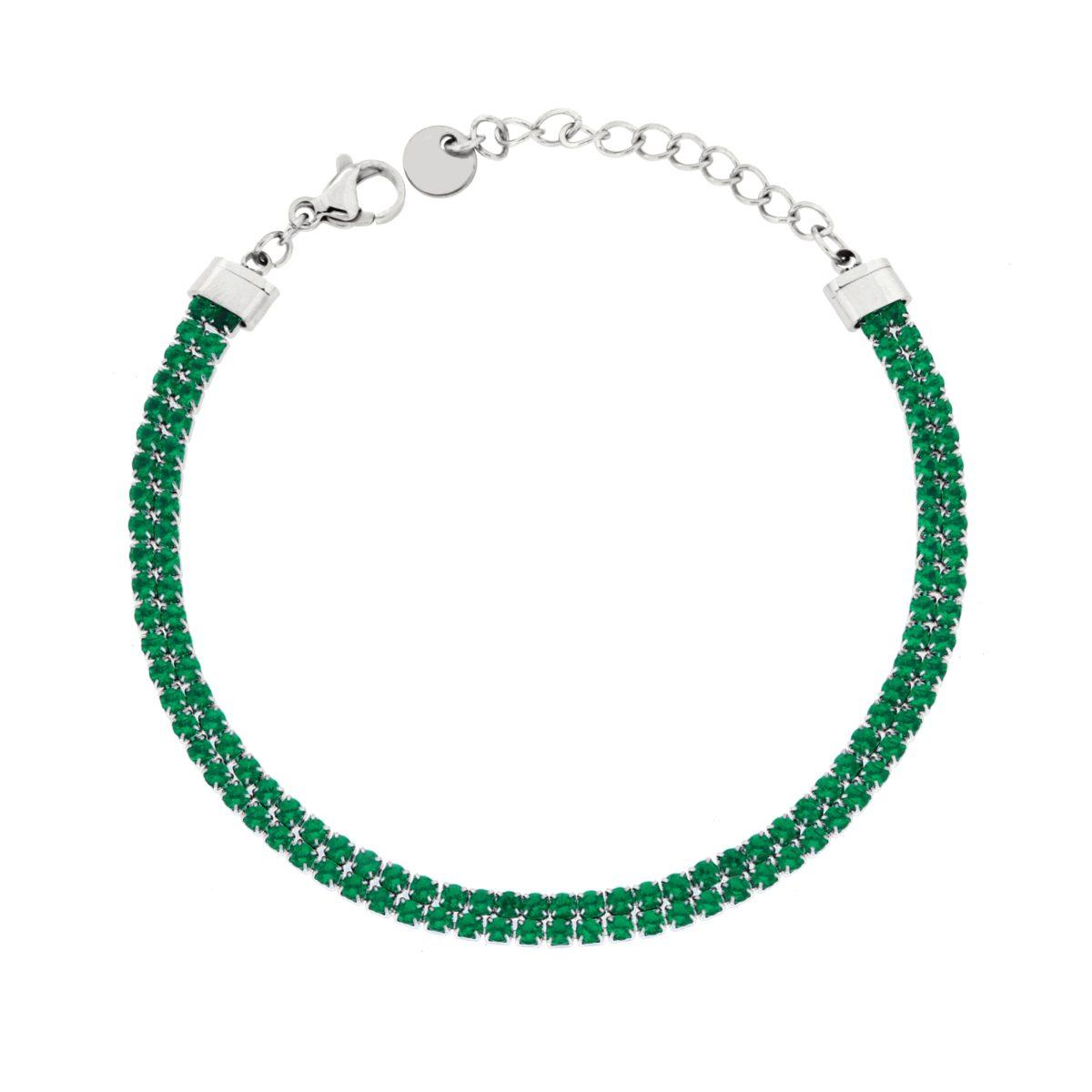 Bracciale Tennis Griffe cm 16+4 due fili con Crystal mm 2 Verde Smeraldo regolabile in ACCIAIO