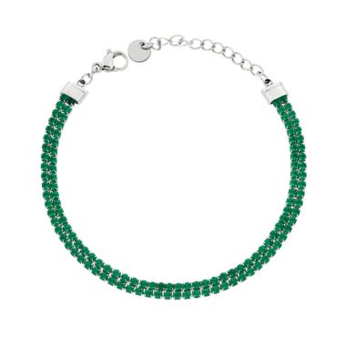 Bracciale Tennis Griffe cm 16+4 due fili con Crystal mm 2 Verde Smeraldo regolabile in ACCIAIO