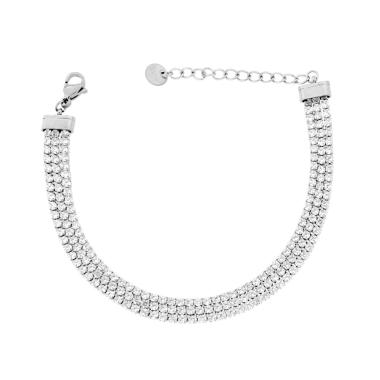 Bracciale Tennis Griffe cm 16+4 tre fili con Crystal mm 2 Bianchi regolabile in ACCIAIO
