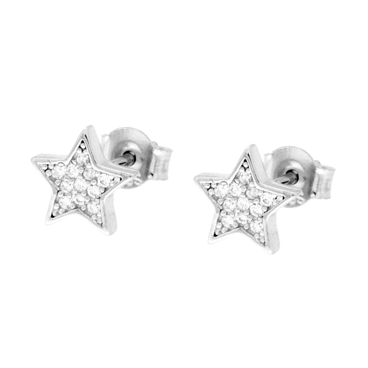 Parure Set Orecchini e Ciondolo Stella con Cubic Zirconia Bianchi in ARGENTO 925 Galvanica Rodio