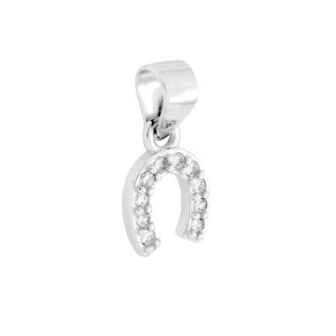 Ciondolo Mini Ferro di Cavallo Portafortuna con Cubic Zirconia Bianchi in ARGENTO 925 Galvanica Rodio