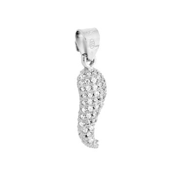 Ciondolo Corno Portafortuna con Cubic Zirconia Bianchi in ARGENTO 925 Galvanica Rodio
