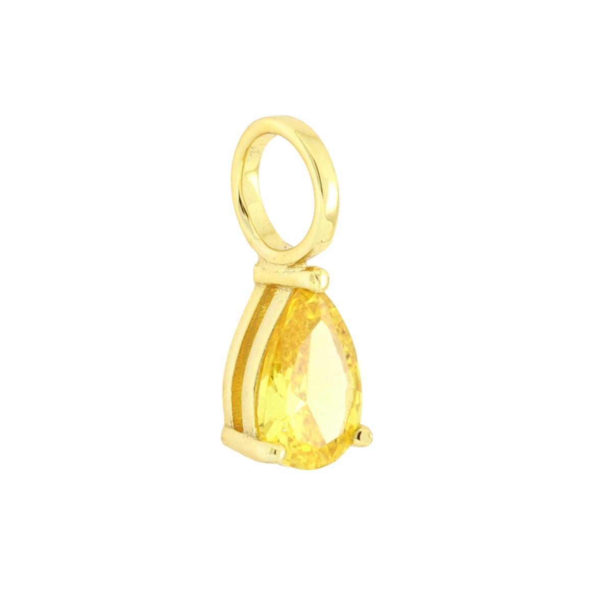 Ciondolo Punto Luce 3 Griffe mm 5 x 8 con Cubic Zirconia Topazio Giallo Goccia in ARGENTO 925 Galvanica Oro