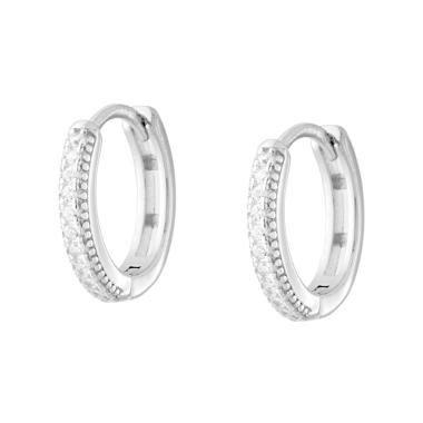 Orecchini Cerchio mm 13 con Cubic Zirconia Bianchi in ARGENTO 925 Galvanica Rodio