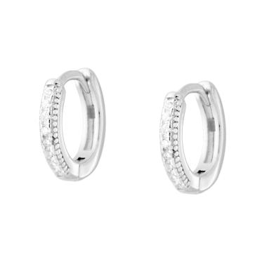Orecchini Cerchio mm 11 con Cubic Zirconia Bianchi in ARGENTO 925 Galvanica Rodio