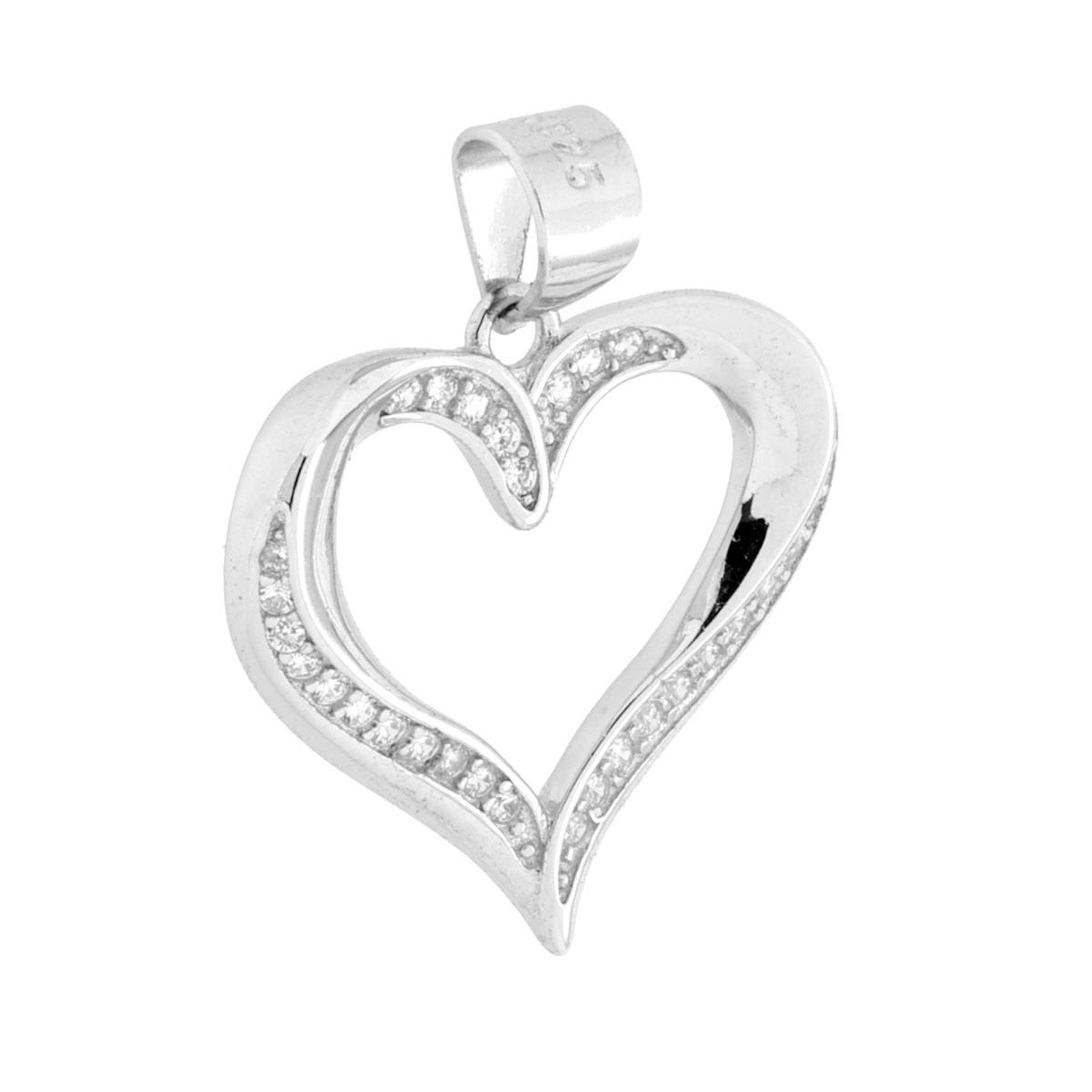 Ciondolo Cuore con Cubic Zirconia Bianchi in ARGENTO 925 Galvanica Rodio