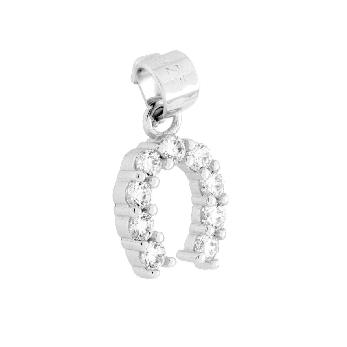 Ciondolo Ferro di Cavallo Portafortuna con Cubic Zirconia Bianchi in ARGENTO 925 Galvanica Rodio