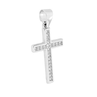 Ciondolo Croce con Cubic Zirconia Bianchi in ARGENTO 925 Galvanica Rodio