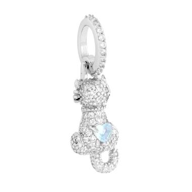 Ciondolo Gatto con Cuore Acquamarina e Cubic Zirconia Bianchi in ARGENTO 925 Galvanica Rodio