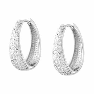 Orecchini Cerchio Goccia con Cubic Zirconia Bianchi in ARGENTO 925 Galvanica Rodio