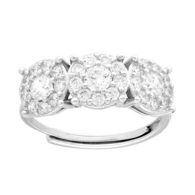 Anello Trilogy Fiori con Cubic Zirconia Bianchi in ARGENTO 925 Galvanica Rodio