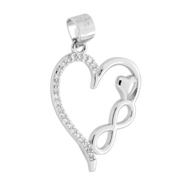 Ciondolo Cuore e Infinito con Cubic Zirconia Bianchi in ARGENTO 925 Galvanica Rodio