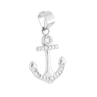 Ciondolo Ancora con Cubic Zirconia Bianchi in ARGENTO 925 Galvanica Rodio