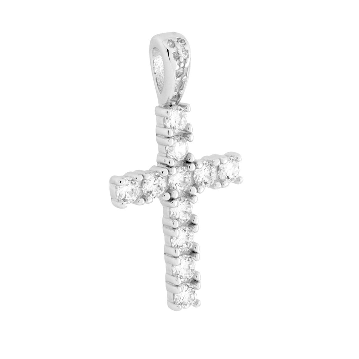 Ciondolo Croce con Cubic Zirconia Bianchi in ARGENTO 925 Galvanica Rodio