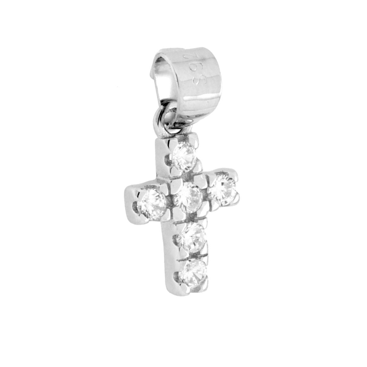 Ciondolo Mini Croce con Cubic Zirconia Bianchi in ARGENTO 925 Galvanica Rodio