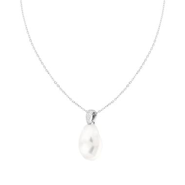 Collana Catena Forzatina Diamantata con Perla Scaramazza e Cubic Zirconia Bianchi in ARGENTO 925 Galvanica Rodio