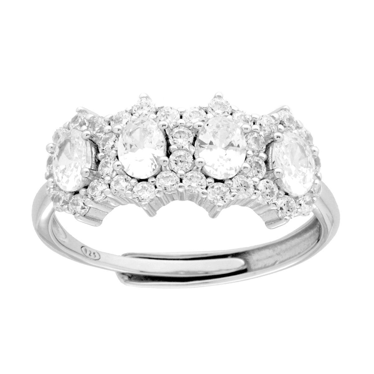 Anello Veretta Fiori Ovali con Cubic Zirconia Bianchi in ARGENTO 925 Galvanica Rodio