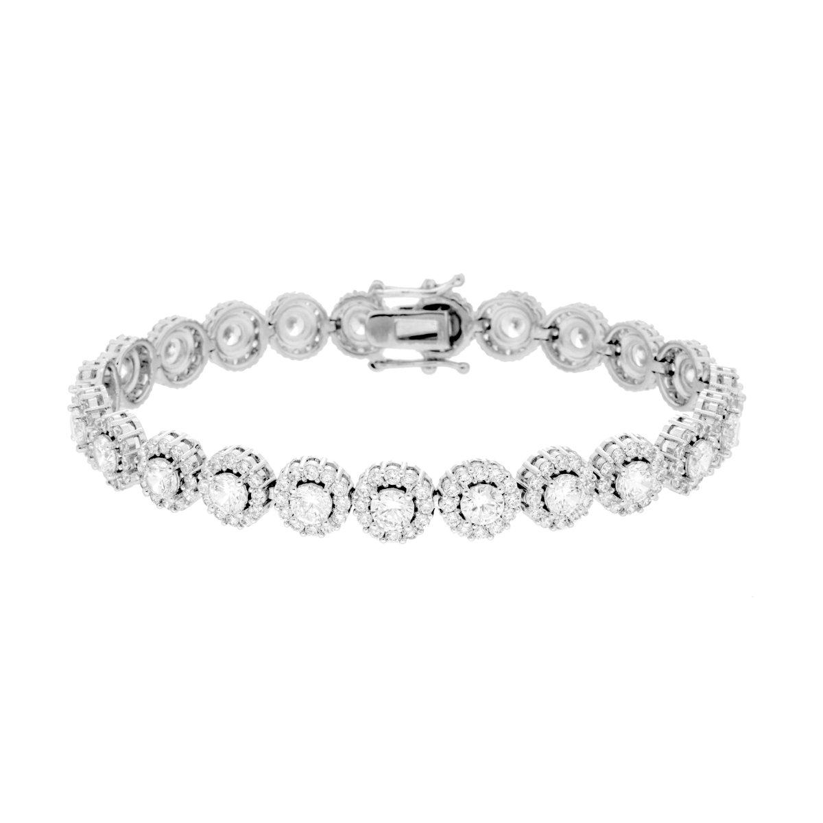 Bracciale Tennis cm 18 Tondi Cubic Zirconia Bianco contornato da Cubic Zirconia Bianchi in OTTONE Galvanica Rodio