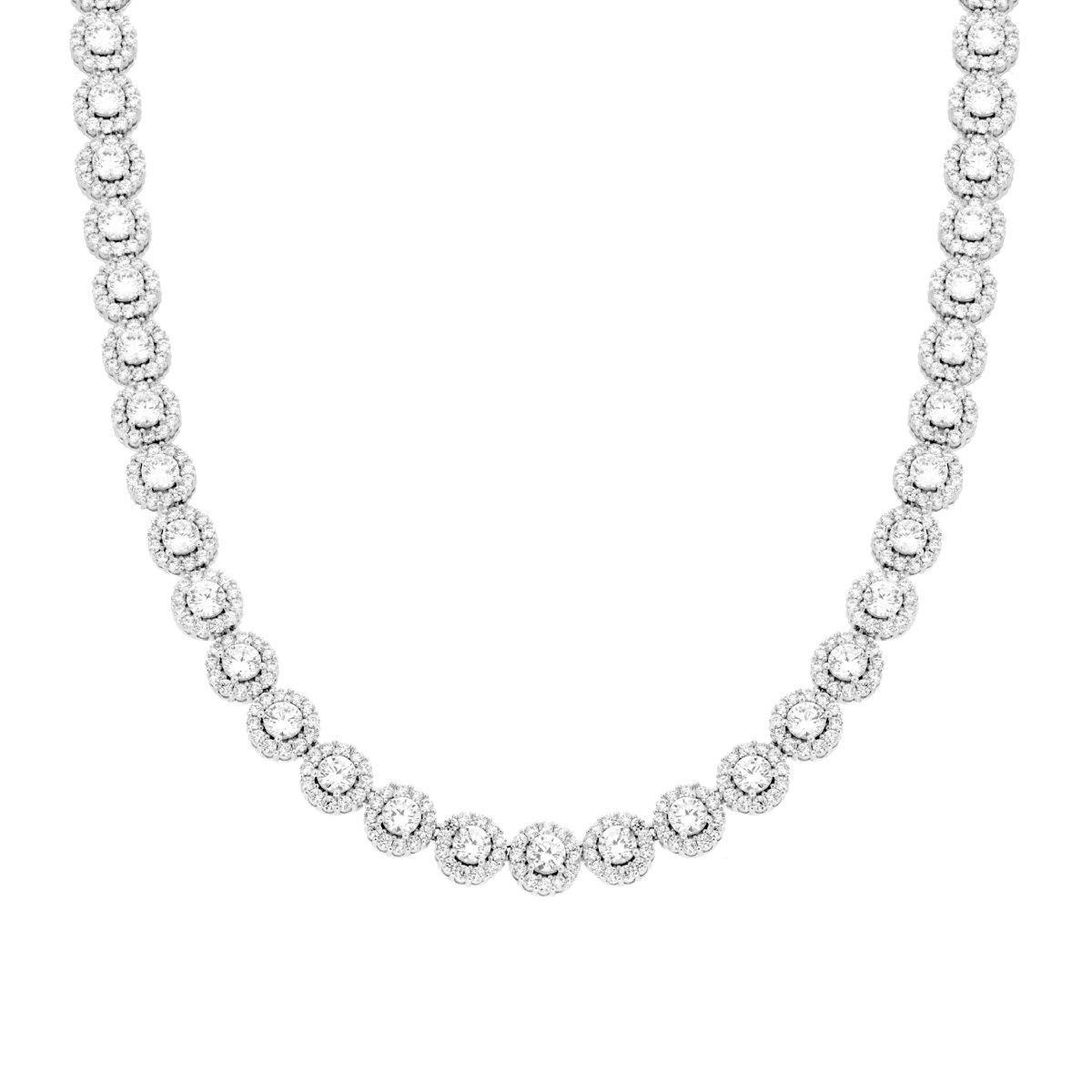 Collana Tennis cm 43 Tondi Cubic Zirconia Bianco contornato da Cubic Zirconia Bianchi in OTTONE Galvanica Rodio