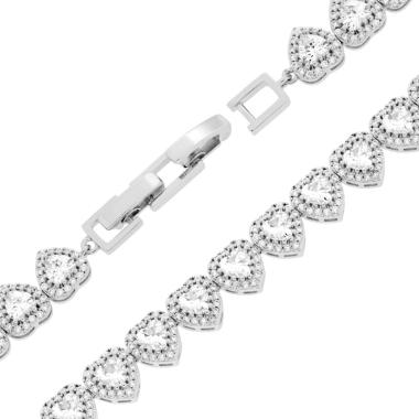 Collana Tennis cm 43 Cuore Cubic Zirconia Bianco contornato da Cubic Zirconia Bianchi in OTTONE Galvanica Rodio