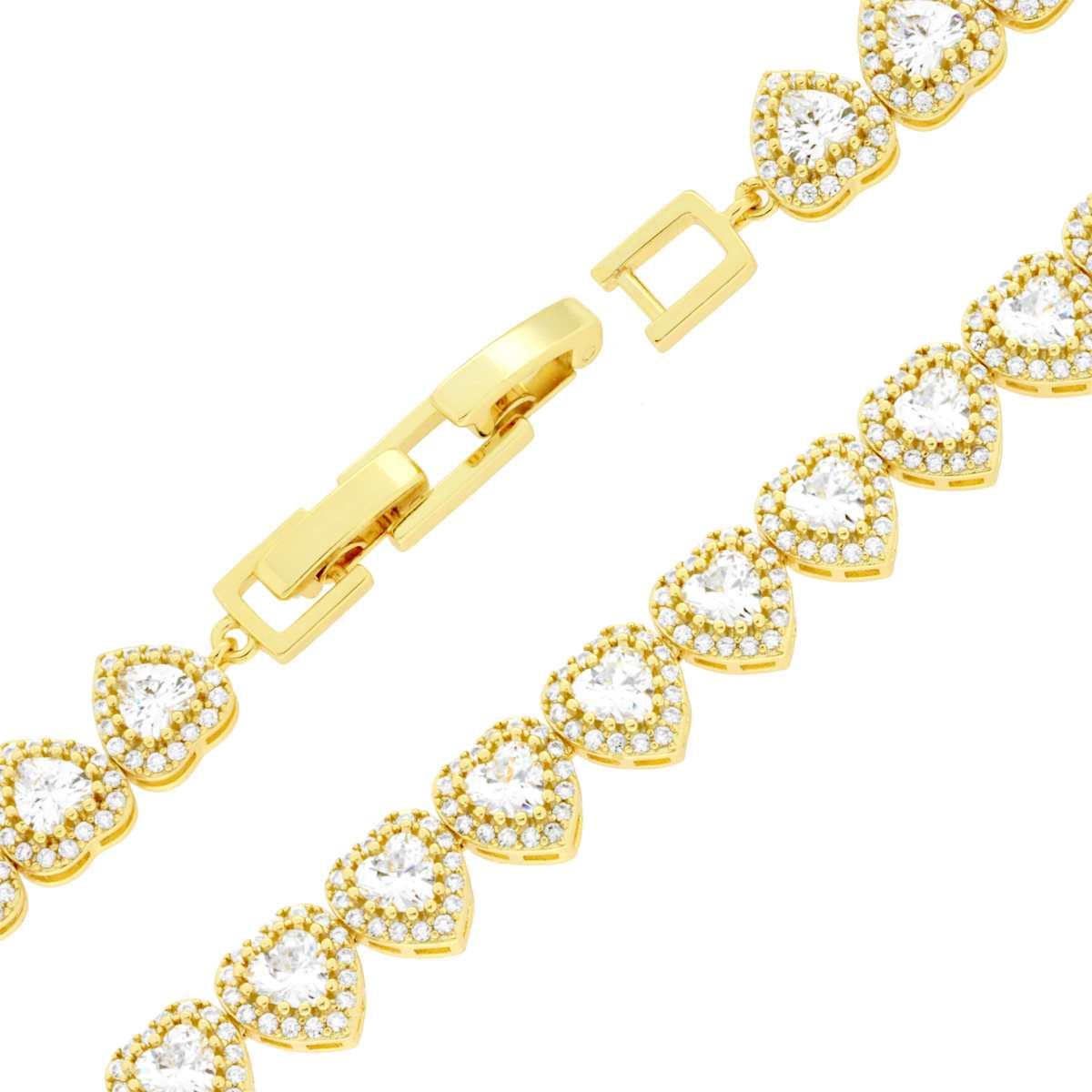 Bracciale Tennis cm 17+1 Cuore Cubic Zirconia Bianco contornato da Cubic Zirconia Bianchi in OTTONE Galvanica Oro