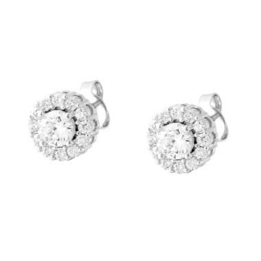 Orecchini Punto Luce Fiore con Cubic Zirconia Bianchi in OTTONE