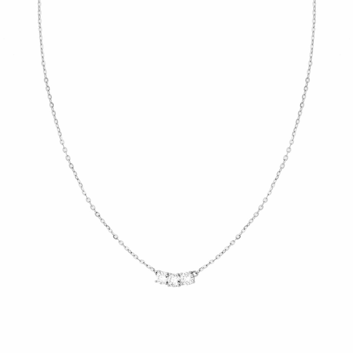 Collana Catena Forzatina Diamantata con Punto Luce Trilogy in MOISSANITE Bianco mm 3.5 in ARGENTO 925 Galvanica Rodio