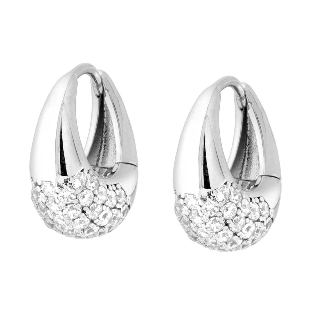 Orecchini Cerchio Goccia con Cubic Zirconia Bianchi in OTTONE