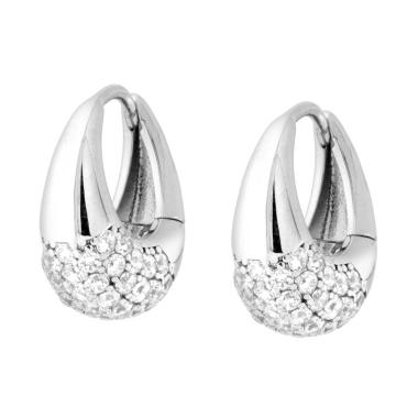 Orecchini Cerchio Goccia con Cubic Zirconia Bianchi in OTTONE