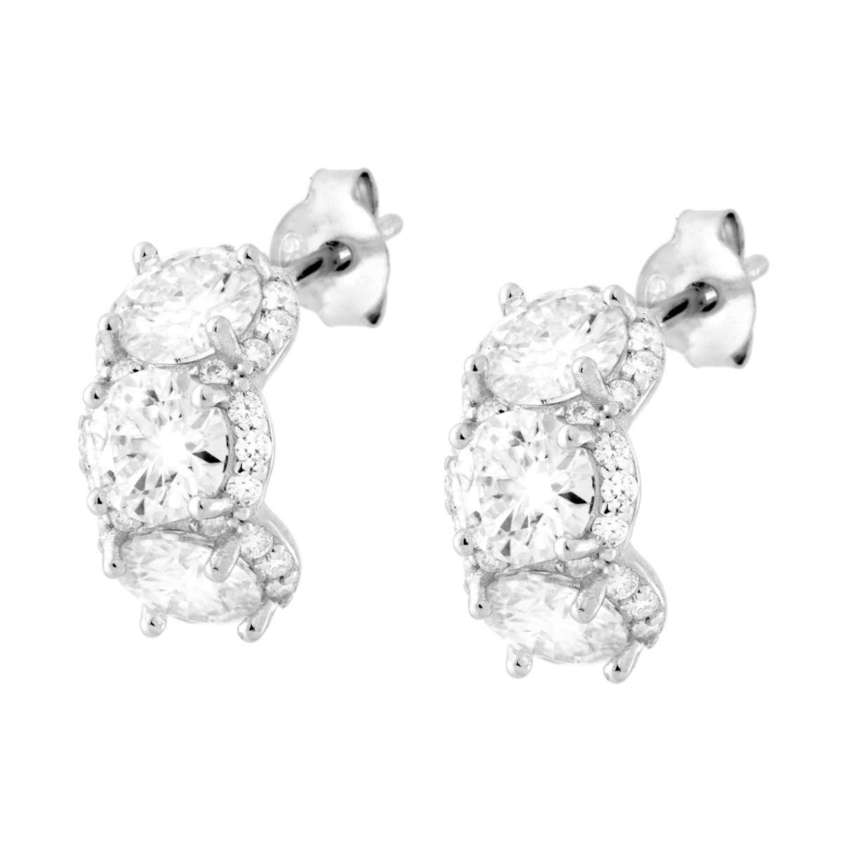Orecchini Trilogy Halo con MOISSANITE mm 5 in ARGENTO 925 Galvanica Rodio