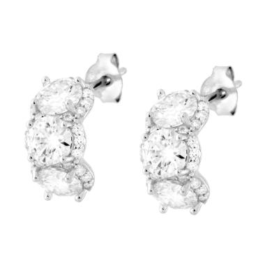 Orecchini Trilogy Halo con MOISSANITE mm 5 in ARGENTO 925 Galvanica Rodio