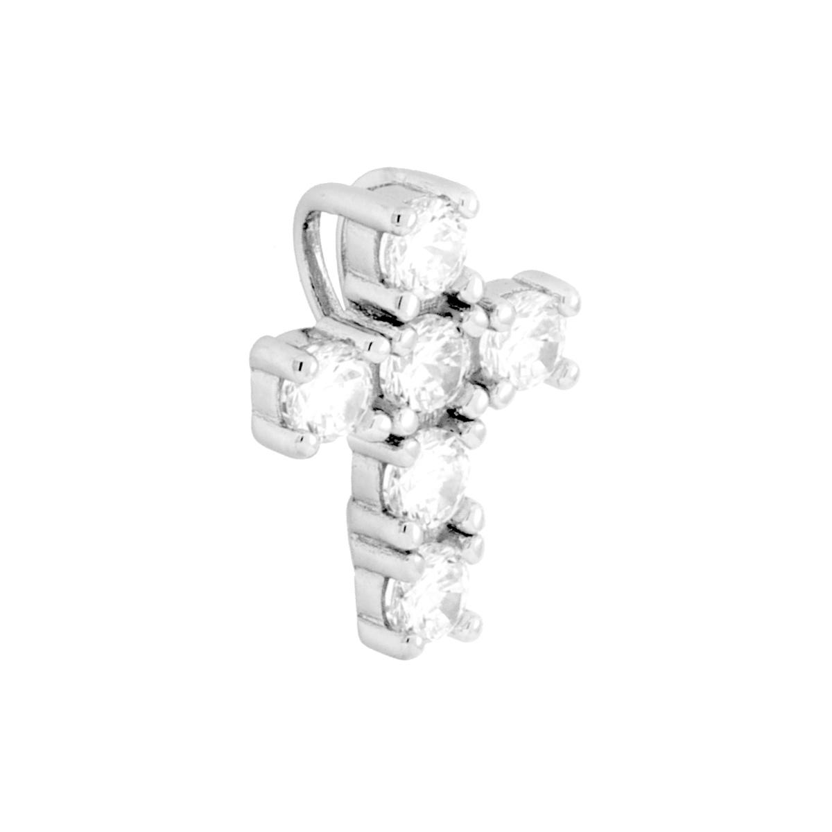 Ciondolo Croce con Cubic Zirconia Bianchi in ARGENTO 925 Galvanica Rodio