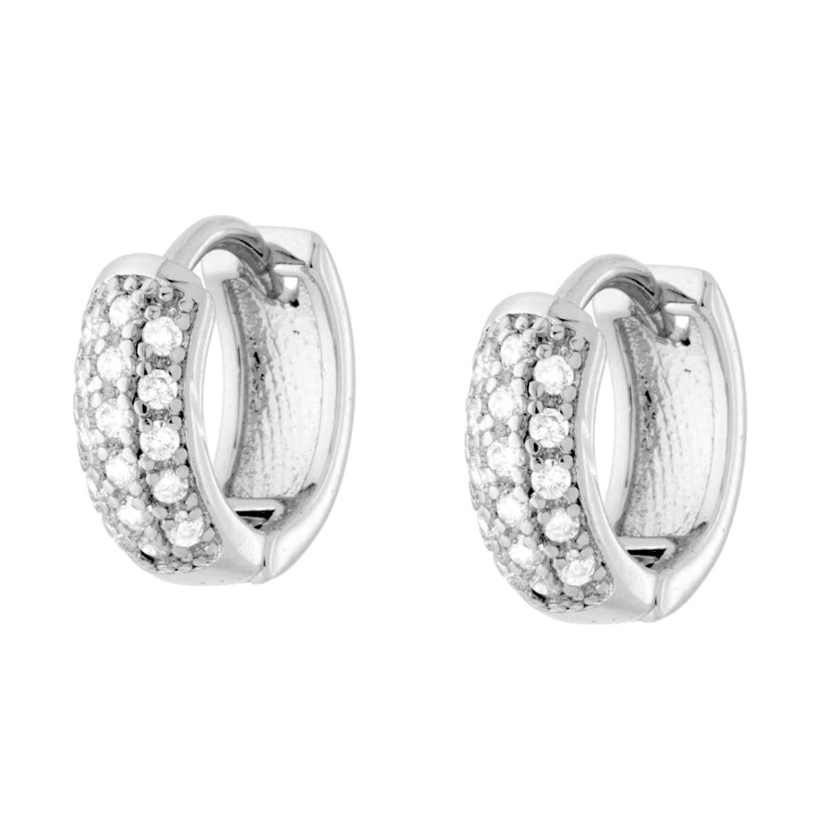 Orecchini Cerchio mm 12 con Cubic Zirconia Bianchi in OTTONE