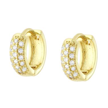 Orecchini Cerchio mm 12 con Cubic Zirconia Bianchi in OTTONE colore Oro
