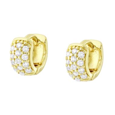 Orecchini Cerchio mm 10 con Cubic Zirconia Bianchi in OTTONE colore Oro