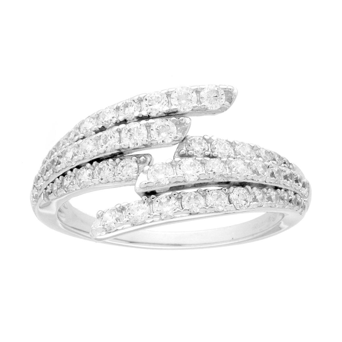 Anello Contrarie con Fasci e Cubic Zirconia Bianchi in ARGENTO 925 Galvanica Rodio
