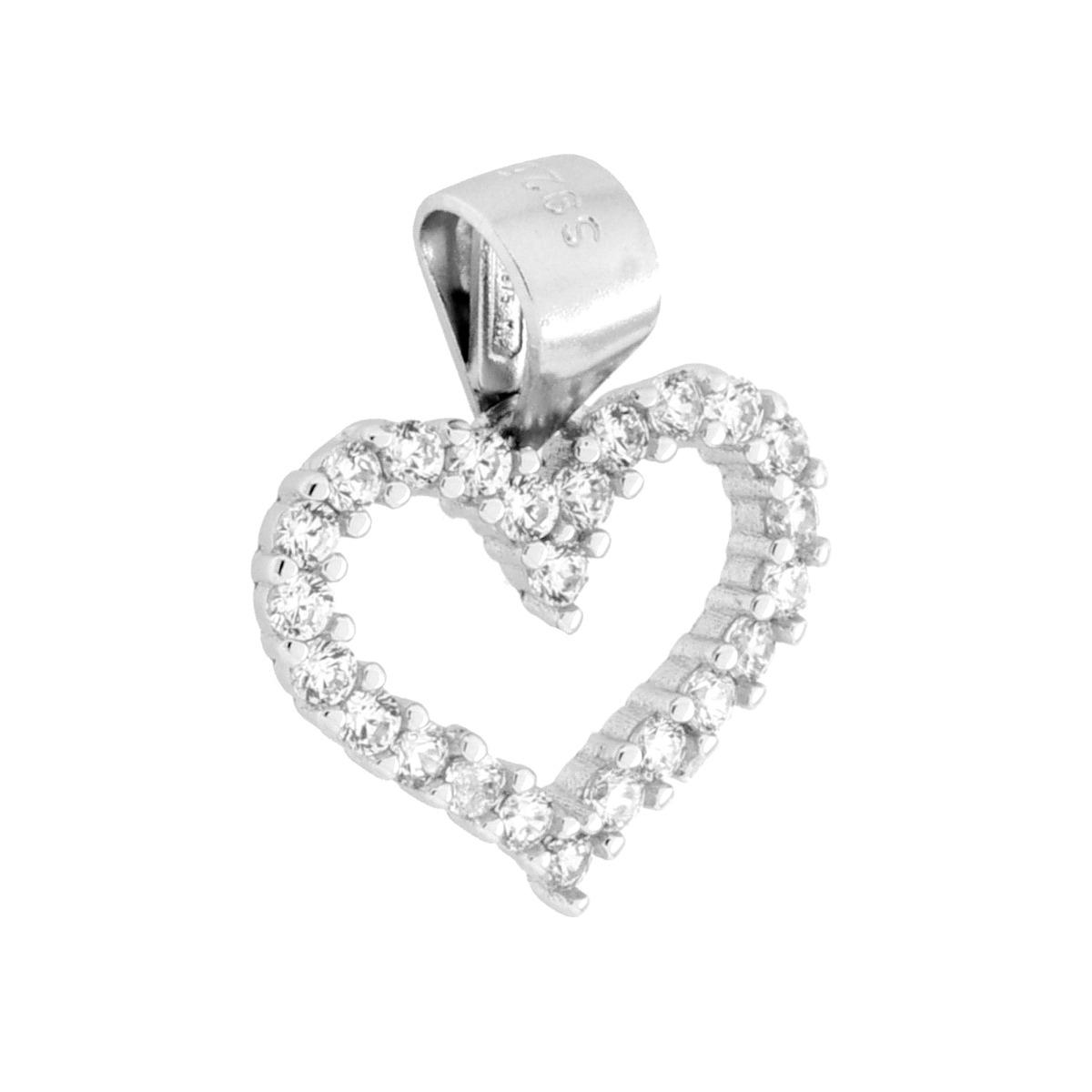 Ciondolo Cuore con Cubic Zirconia Bianchi in ARGENTO 925 Galvanica Rodio