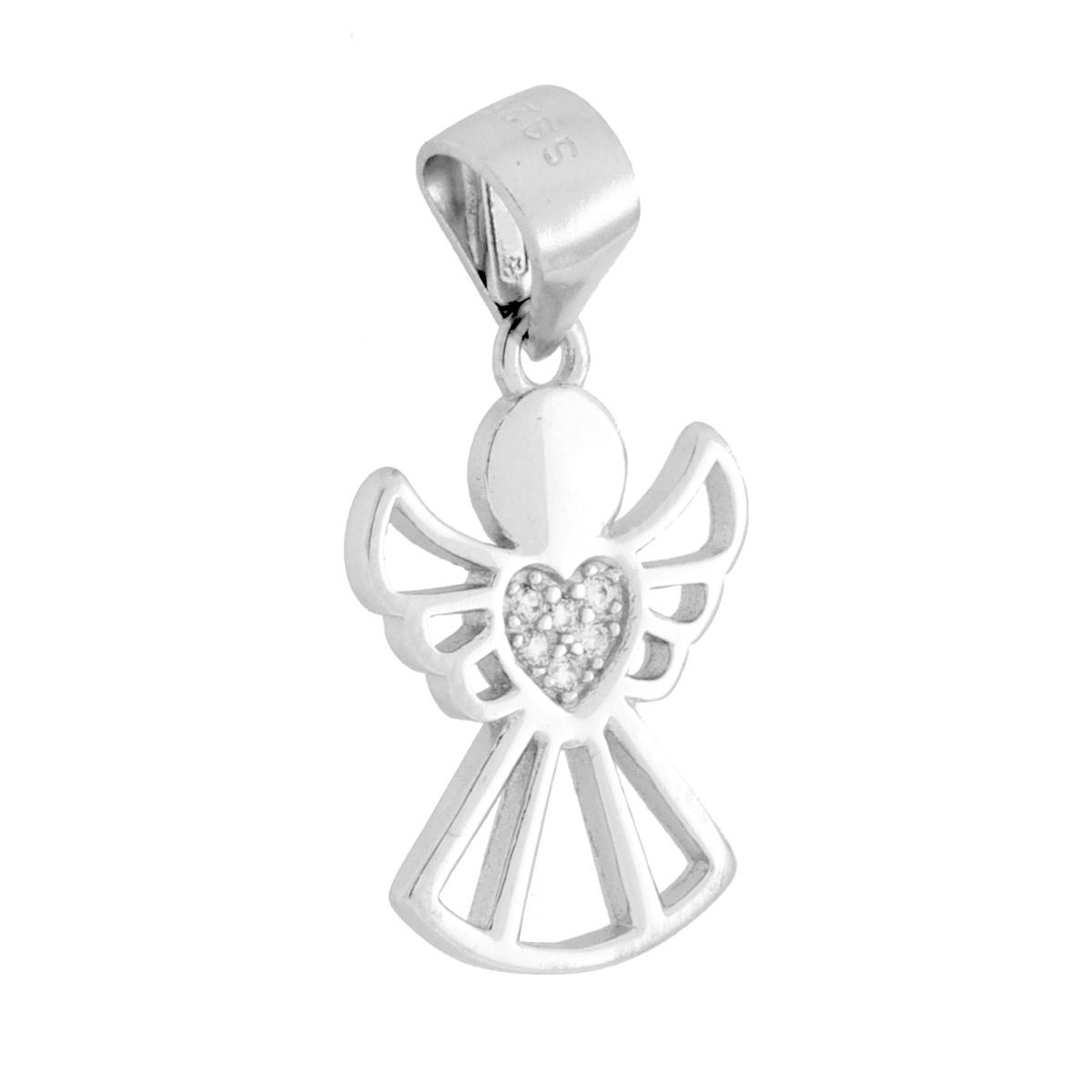 Ciondolo Angelo con Cubic Zirconia Bianchi in ARGENTO 925 Galvanica Rodio