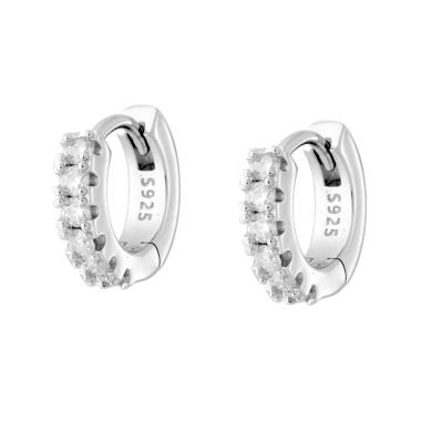 Orecchini Cerchio mm 12 con MOISSANITE mm 2 in ARGENTO 925 Galvanica Rodio