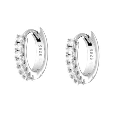 Orecchini Cerchio mm 14 con MOISSANITE mm 2 in ARGENTO 925 Galvanica Rodio