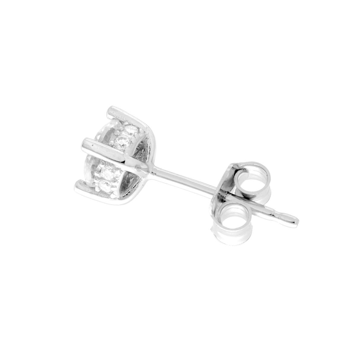Orecchini Punto Luce con MOISSANITE mm 5 contornata lateralmente in ARGENTO 925 Galvanica Rodio