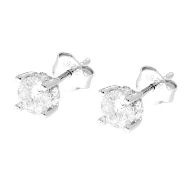 Orecchini Punto Luce con MOISSANITE mm 5 contornata lateralmente in ARGENTO 925 Galvanica Rodio