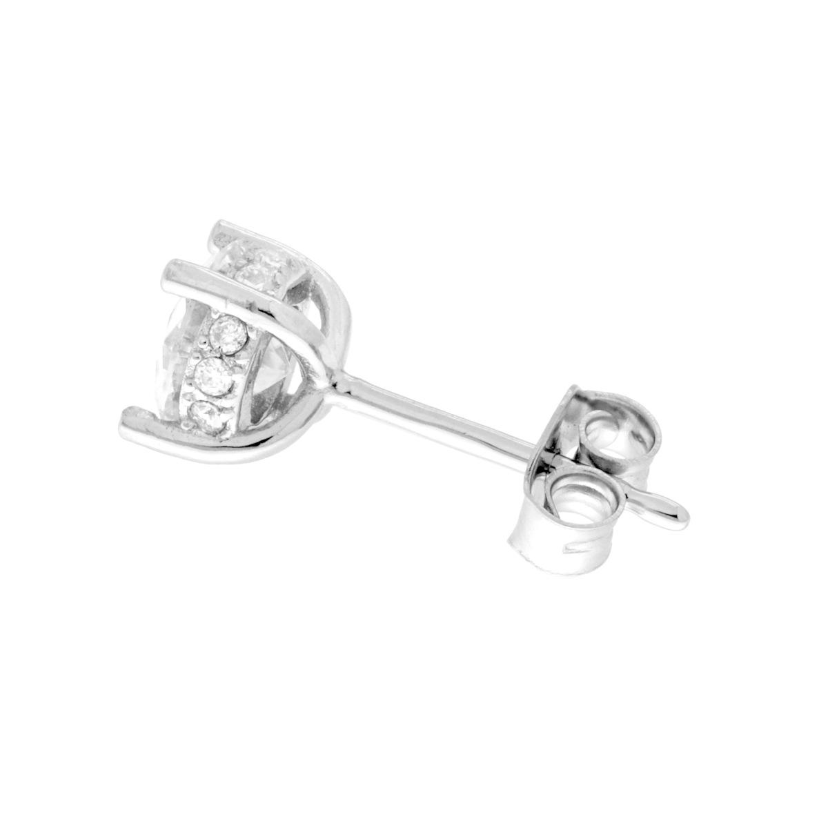 Orecchini Punto Luce con MOISSANITE mm 6 contornata lateralmente in ARGENTO 925 Galvanica Rodio