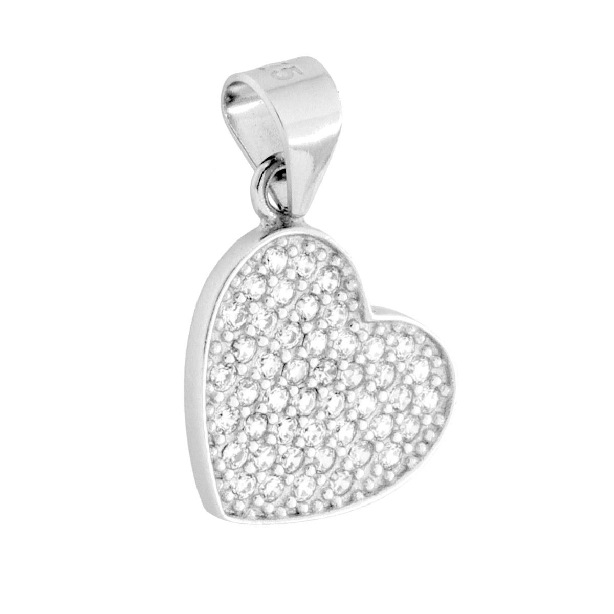 Ciondolo Cuore con Cubic Zirconia Bianchi in ARGENTO 925 Galvanica Rodio