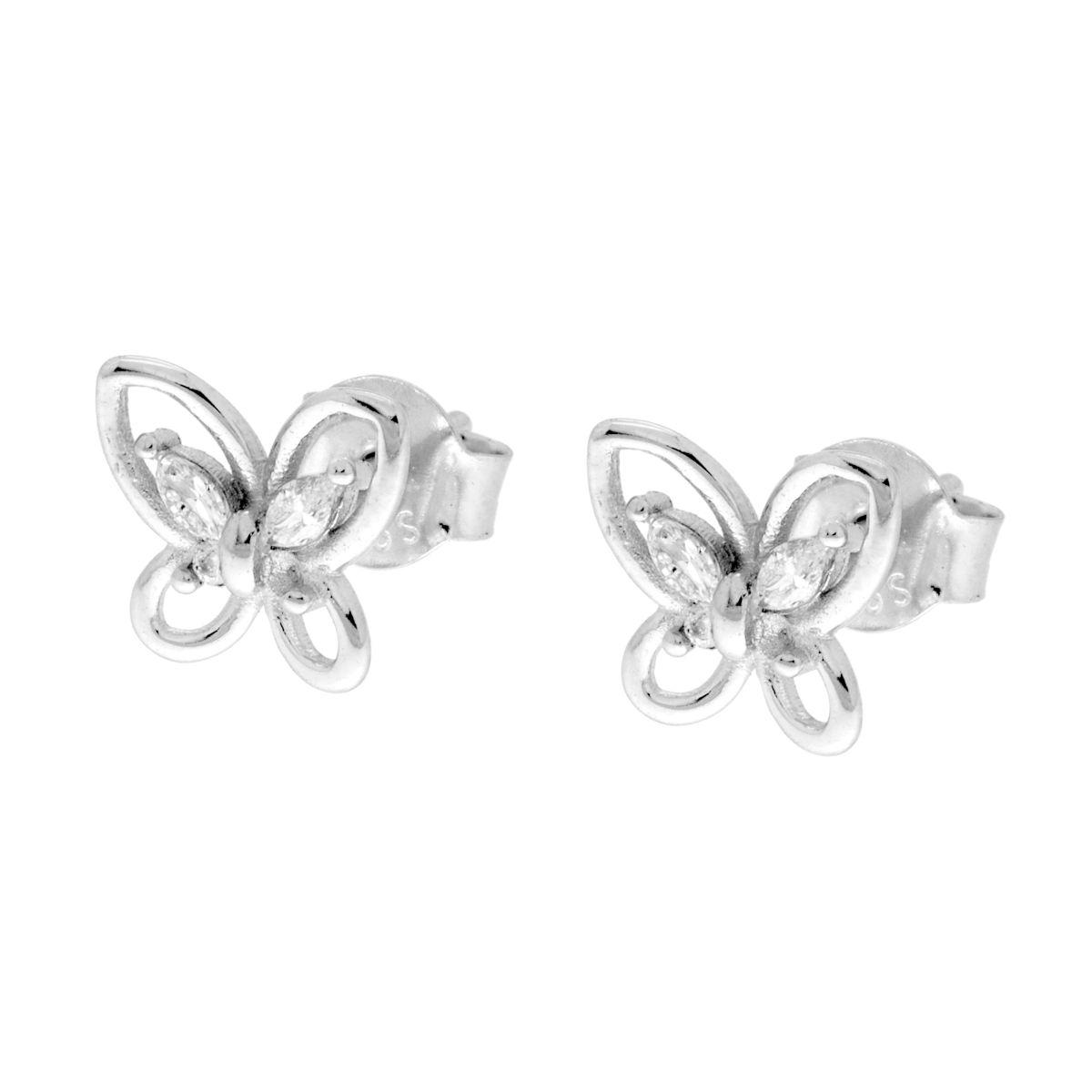 Orecchini Farfalla con Cubic Zirconia Bianchi in ARGENTO 925 Galvanica Rodio