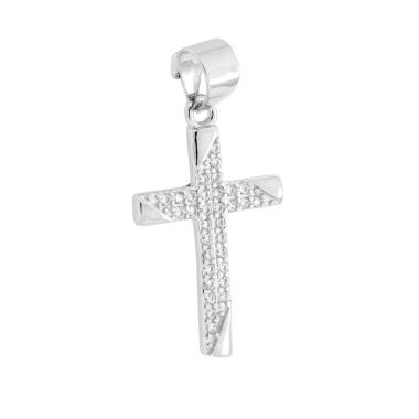 Ciondolo Croce con Cubic Zirconia Bianchi in ARGENTO 925 Galvanica Rodio