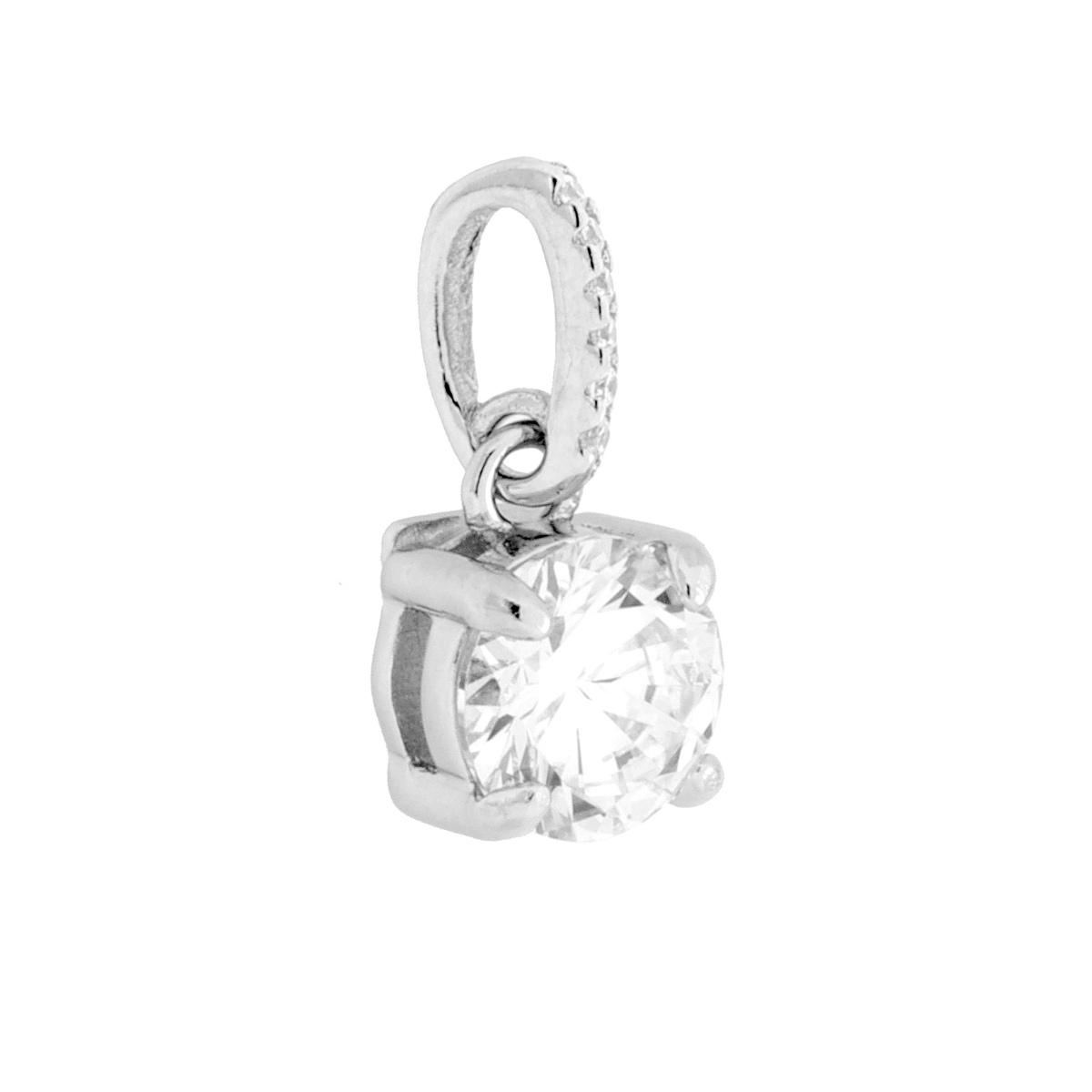 Ciondolo Punto Luce 4 Griffe mm 6.8 con Cubic Zirconia Bianco Tondo in ARGENTO 925 Galvanica Rodio