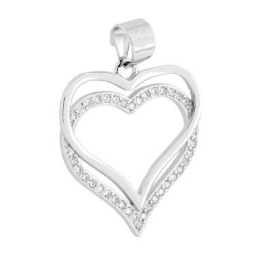 Ciondolo doppio Cuore con Cubic Zirconia Bianchi in ARGENTO 925 Galvanica Rodio