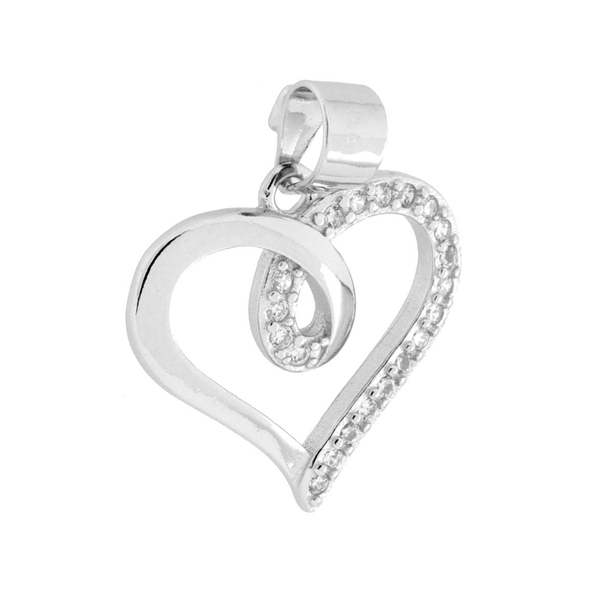 Ciondolo Cuore Nastro con Cubic Zirconia Bianchi in ARGENTO 925 Galvanica Rodio