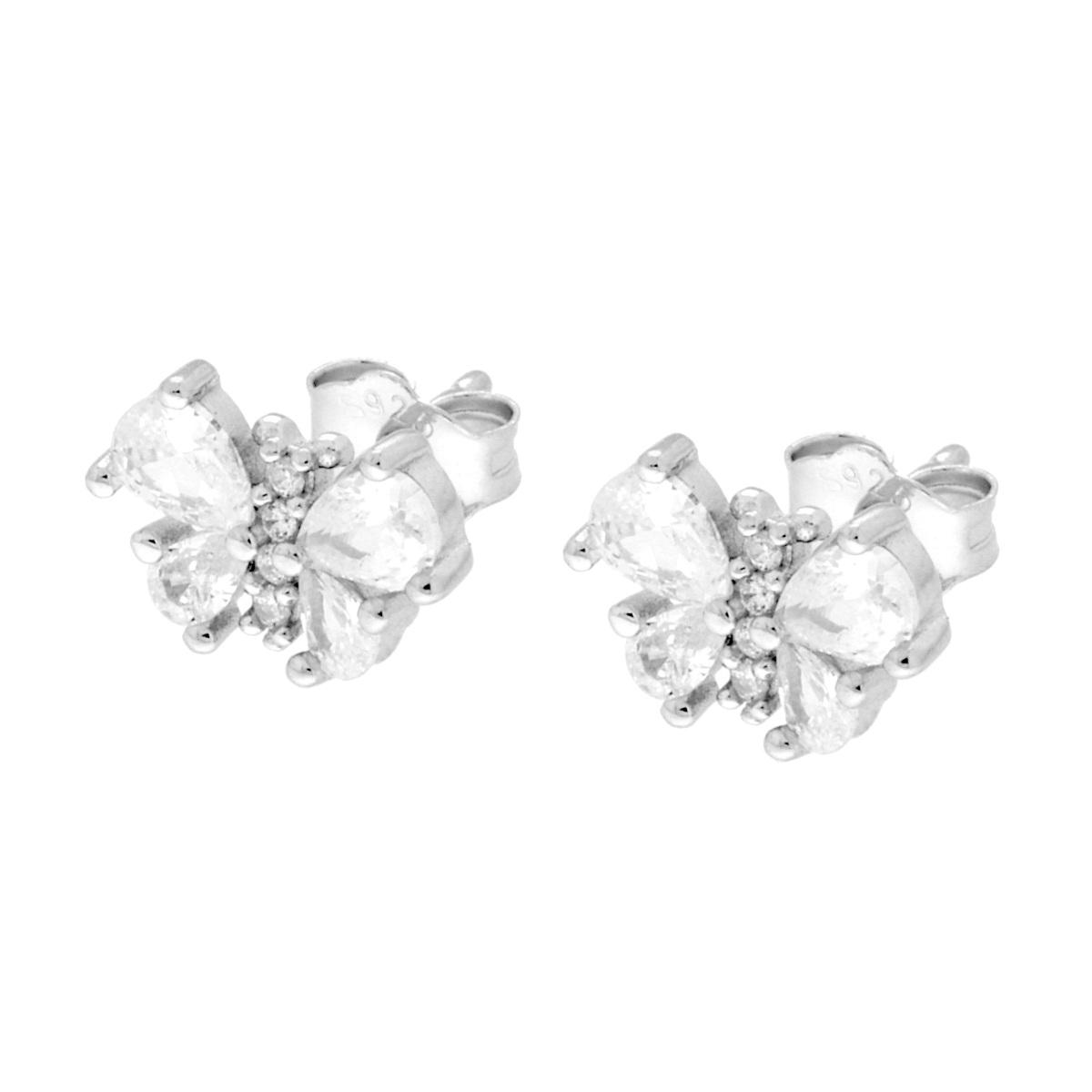 Parure Set Orecchini e Ciondolo Farfalla con Cubic Zirconia Goccia Bianchi in ARGENTO 925 Galvanica Rodio